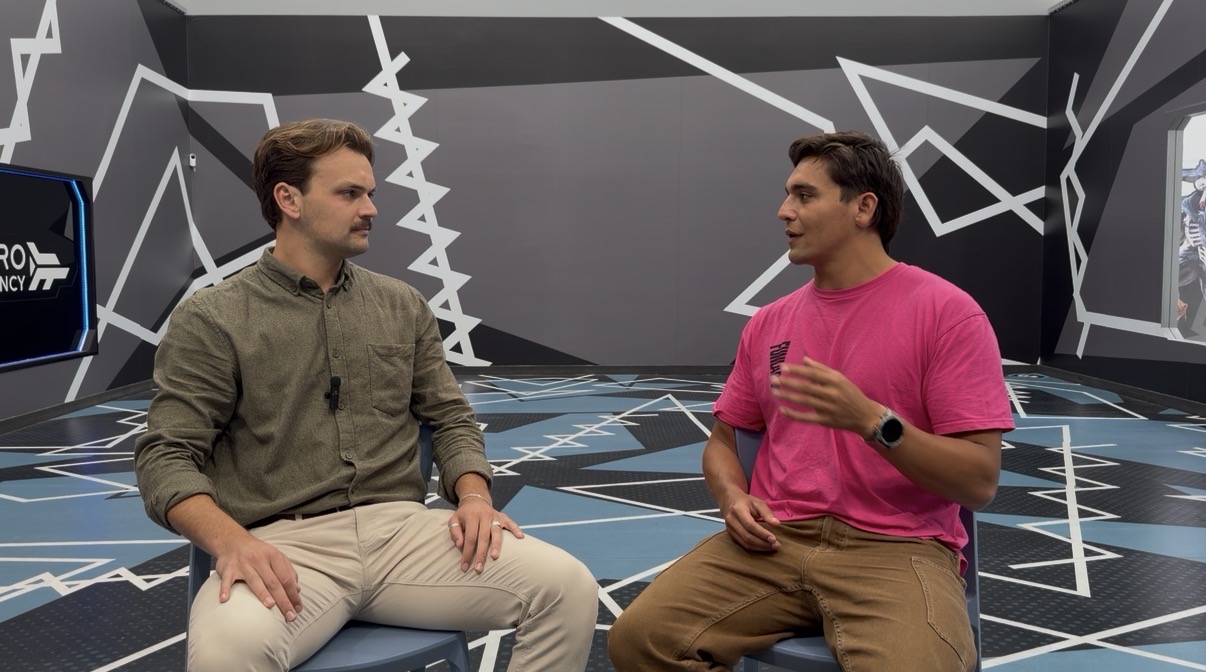 Two people in conversation, filmed for the Funlab story